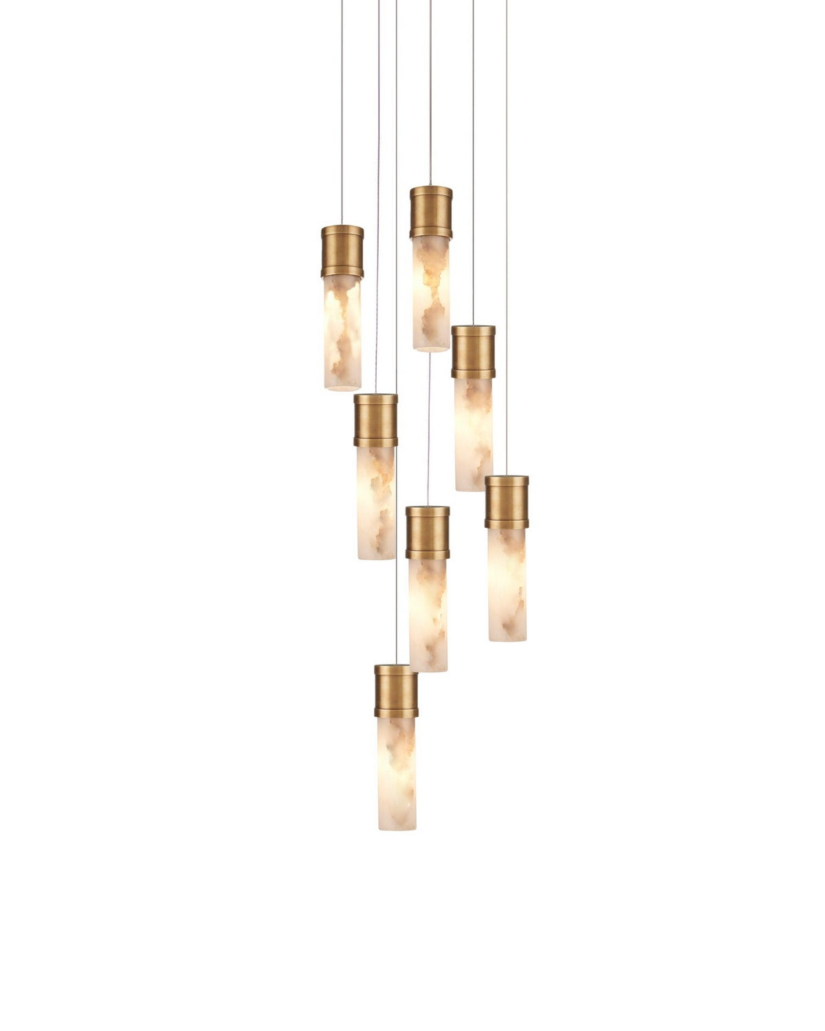 Canule ronde multi-gouttes Currey and Company 9000-1381 Suspension En laiton vieilli/blanc/argent