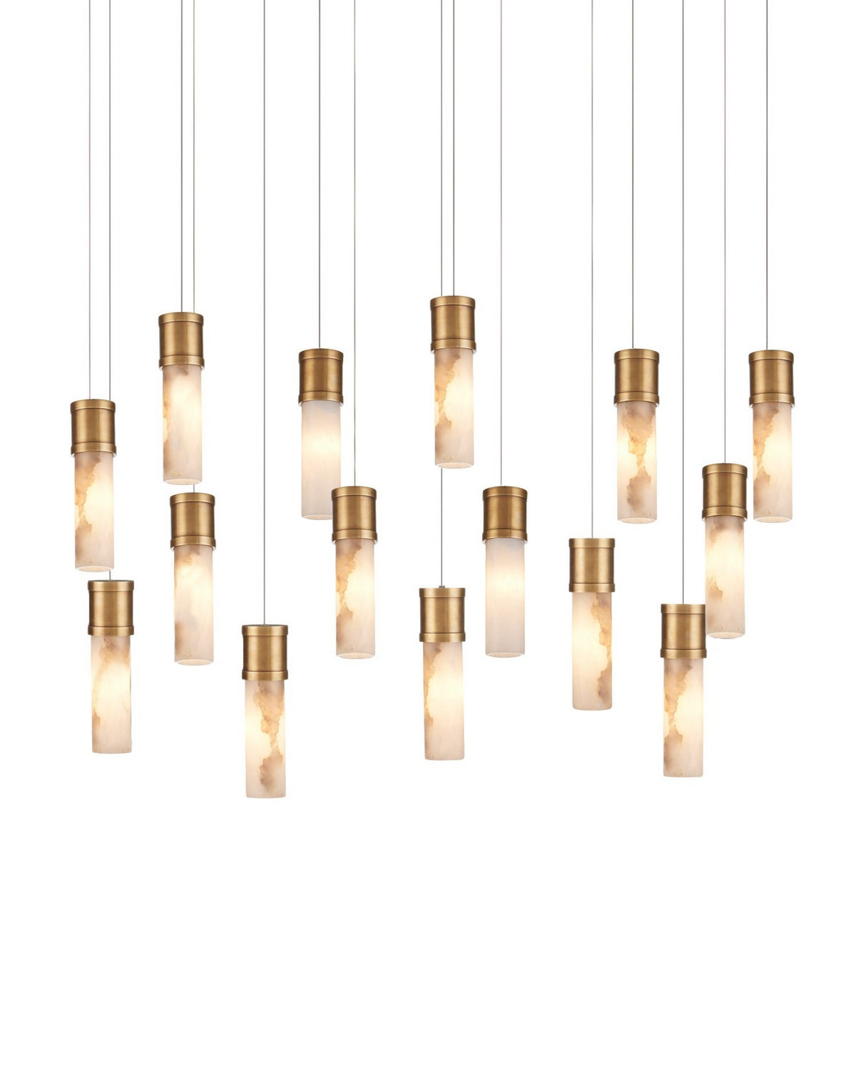 Currey and Company 9000-1383 Cannula Linear Multi-Drop Pendant in Vintage Brass/White/Silver