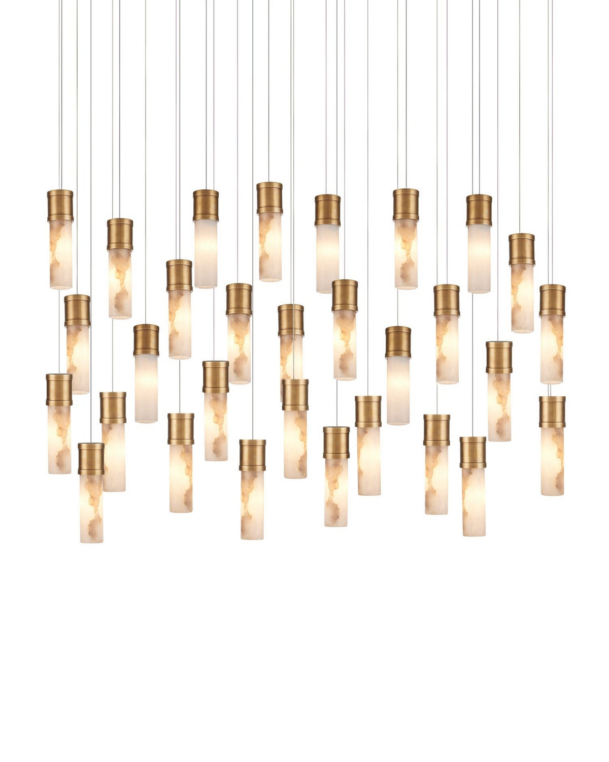 Currey and Company 9000-1384 Cannula Linear Multi-Drop Pendant in Vintage Brass/White/Silver