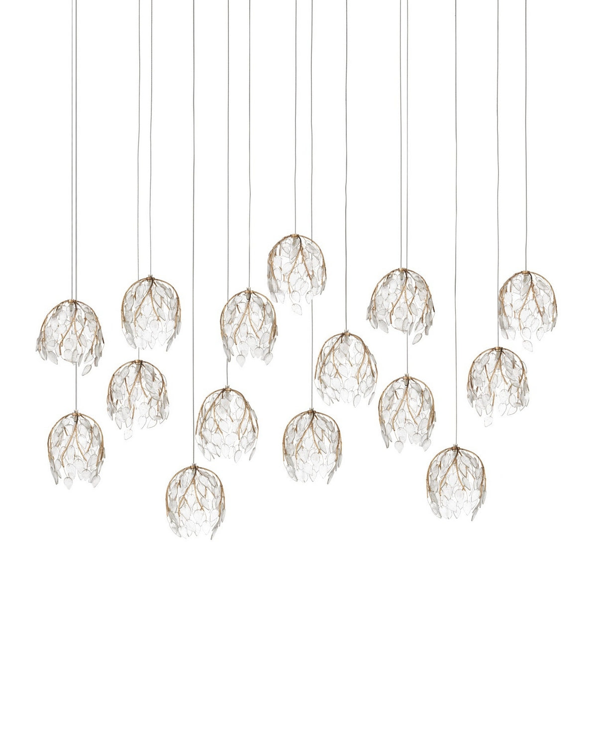 Currey and Company 9000-1391 Banyan Linear Multi-Drop Suspension en laiton antique/transparent/argent