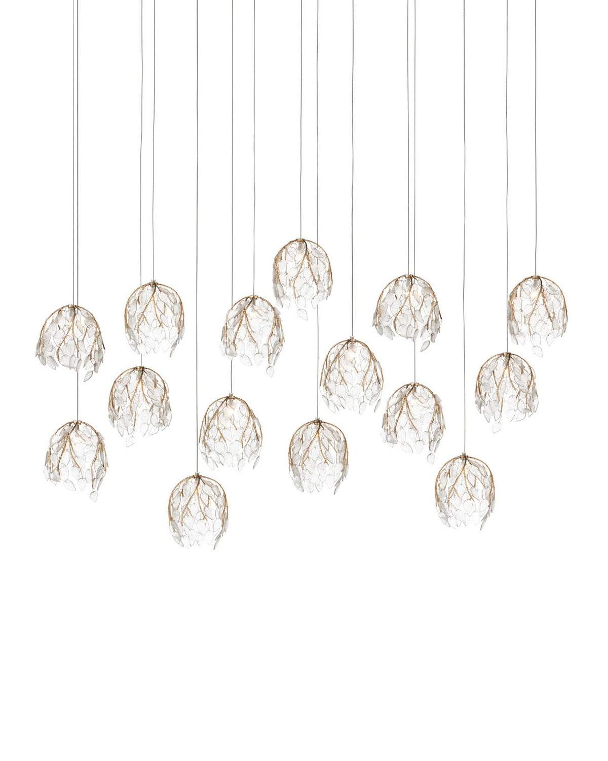 Currey and Company 9000-1391 Banyan Linear Multi-Drop Suspension en laiton antique/transparent/argent