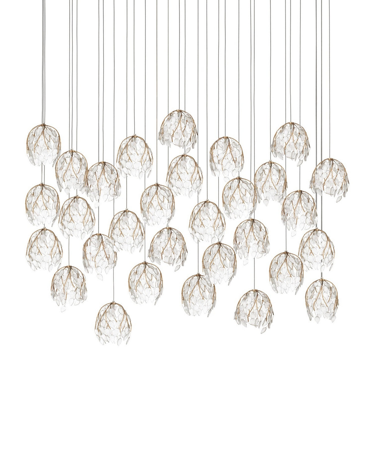 Currey and Company 9000-1392 Banyan Linear Multi-Drop Suspension en laiton antique/transparent/argent