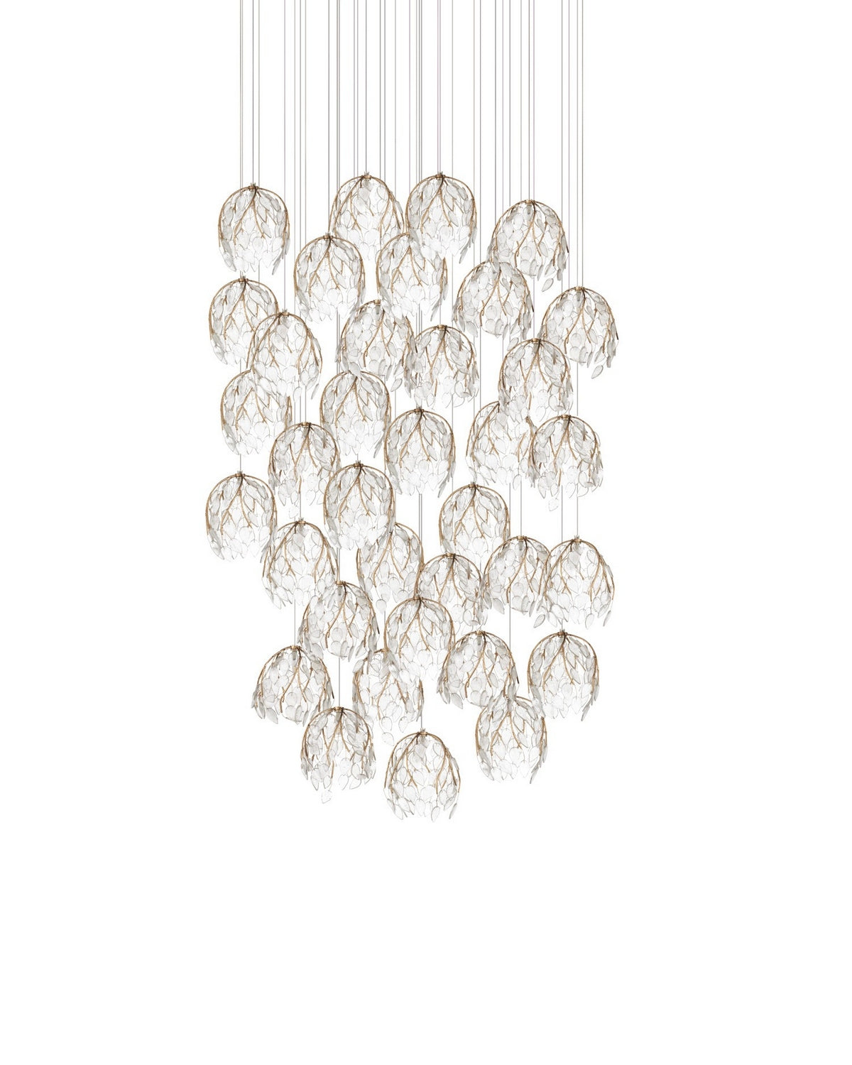 Currey and Company 9000-1393 Banyan Suspension en laiton antique/transparent/argent