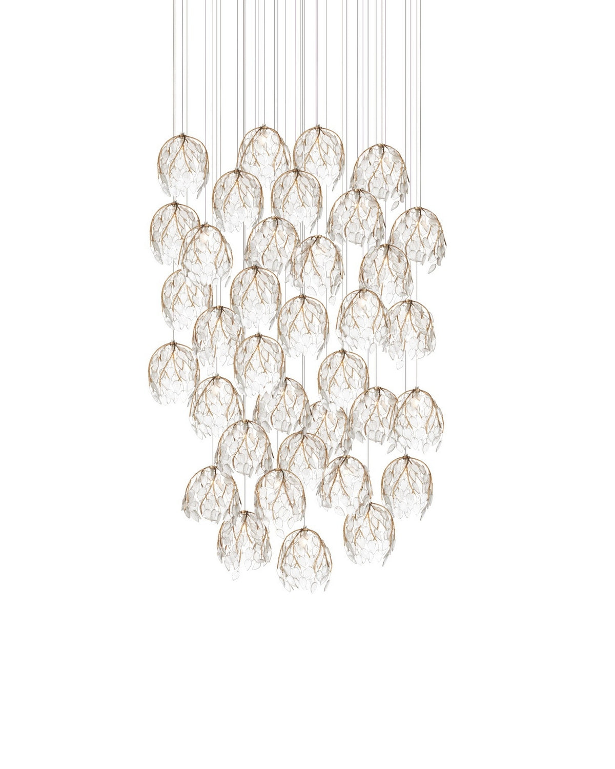 Currey and Company 9000-1393 Banyan Suspension en laiton antique/transparent/argent