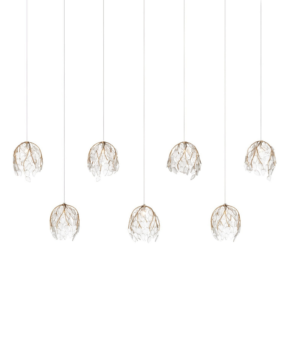 Currey and Company 9000-1394 Banyan Linear Multi-Drop Suspension en laiton antique/transparent/argent