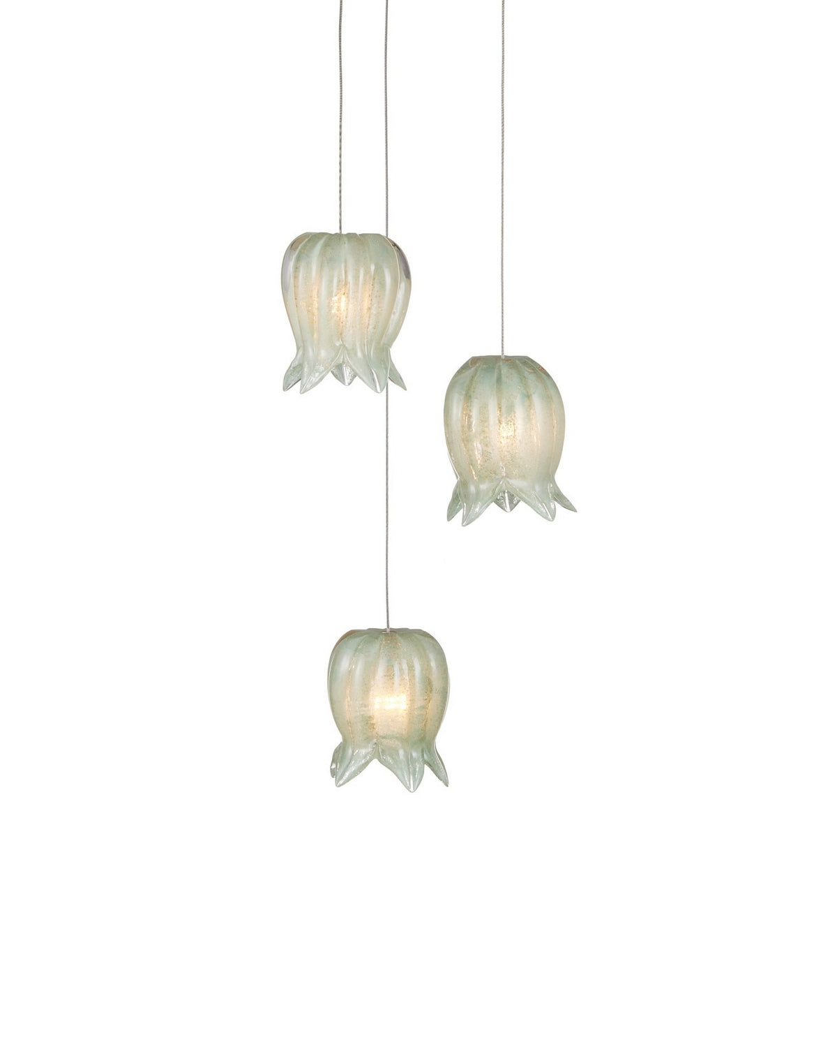 Currey and Company 9000-1396 Polpo 3-Light Round Multi-Drop Suspension en vert/argent