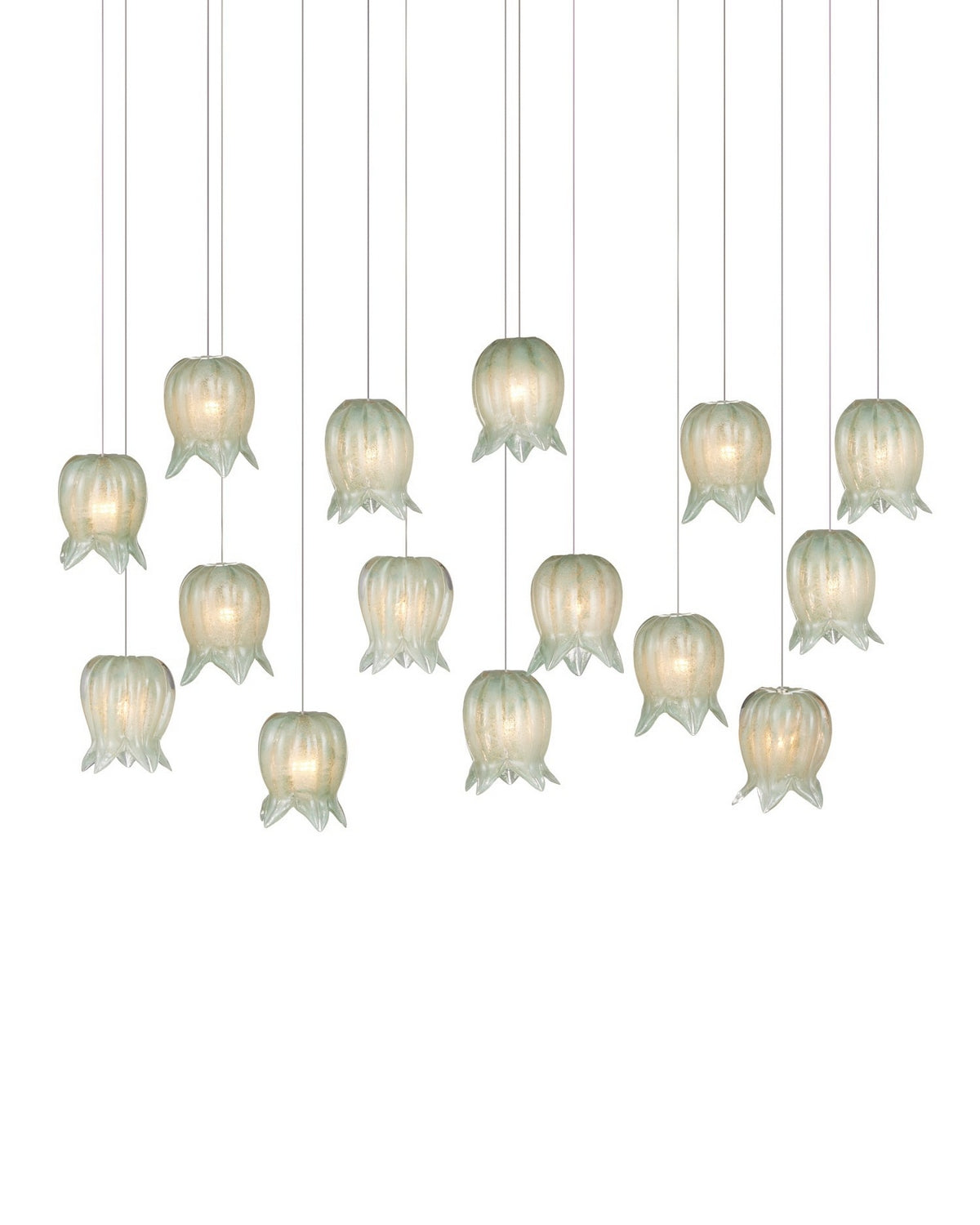 Currey and Company 9000-1399 Polpo Linear Multi-Drop Suspension en vert/argent