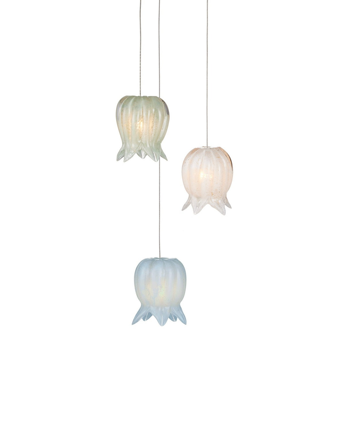 Currey and Company 9000-1419 Polpo 3-Light Round Multi-Drop Suspension en bleu/vert/blanc/argent