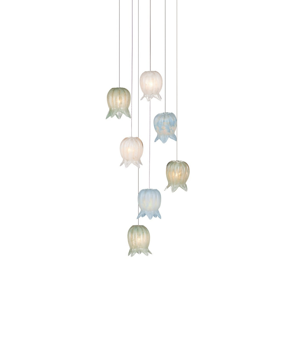 Currey and Company 9000-1420 Polpo Rond Multi-Drop Suspension en bleu/vert/blanc/argent