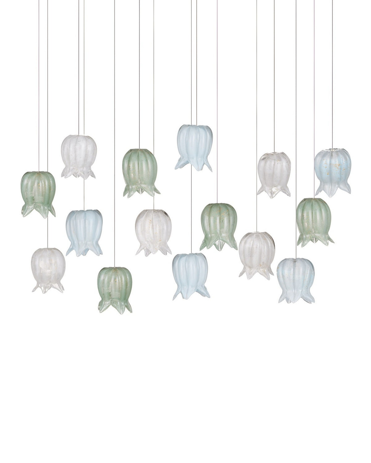 Currey and Company 9000-1422 Polpo Linear Multi-Drop Suspension en bleu/vert/blanc/argent