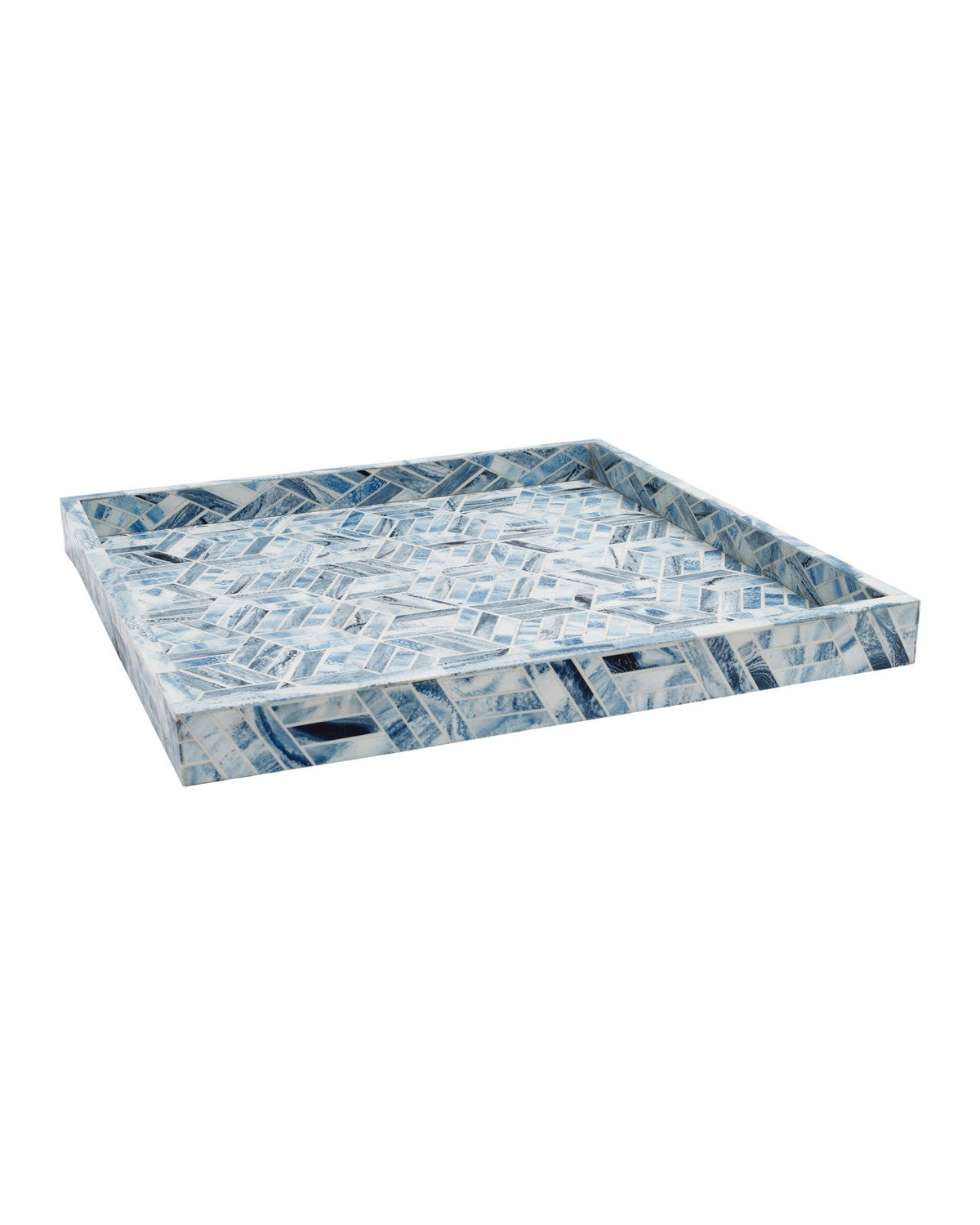 Plateau carré Chance de Currey and Company 1200-1136, bleu/blanc naturel