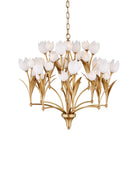 Currey and Company 9000-1475 Glazen Tulpen Chandelier in Polished Antique Brass/White