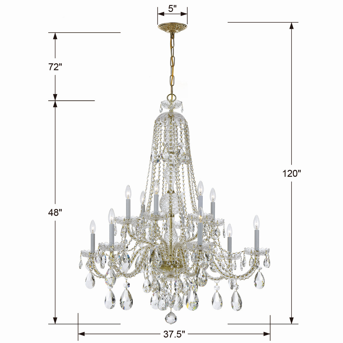 Crystorama - 1112-PB-CL-S - 12 Lumières Suspendu - Cristal traditionnel - Laiton poli