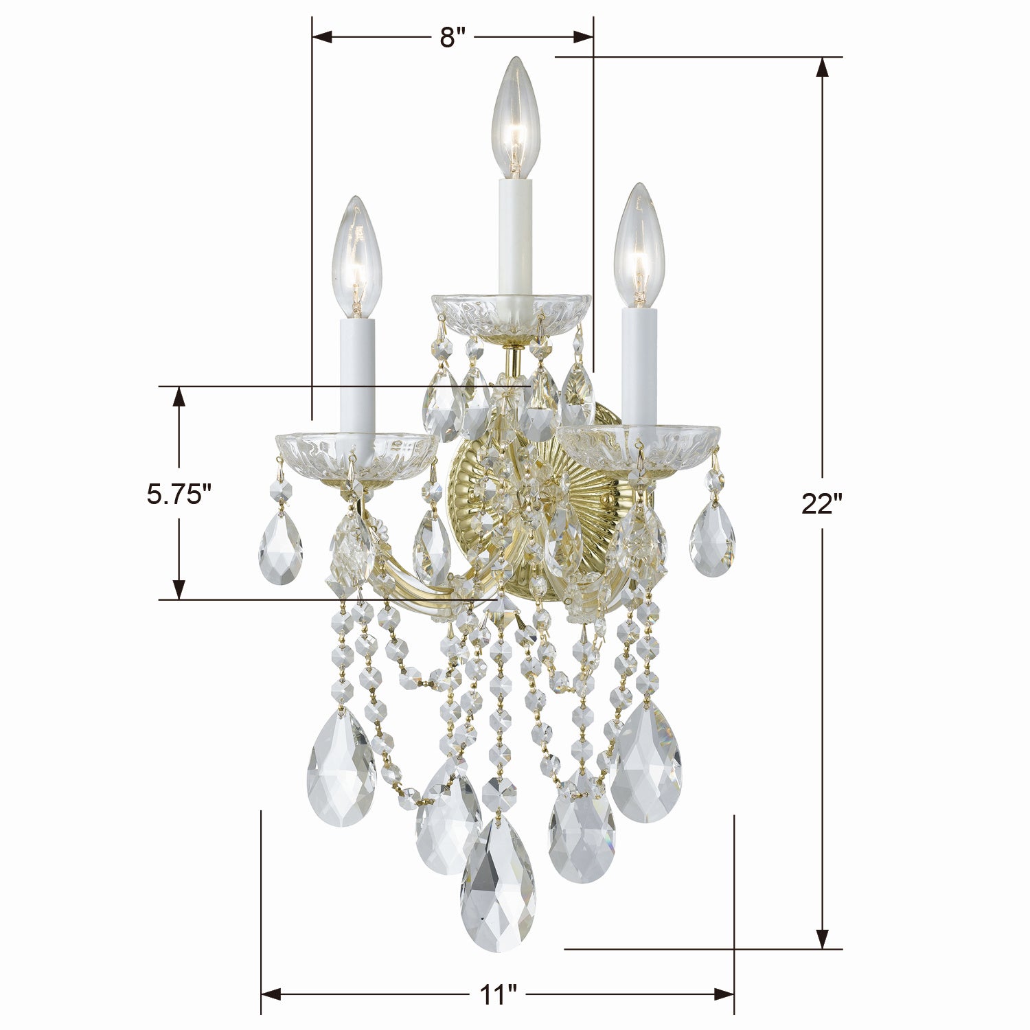 Crystorama - 4423-GD-CL-S - Trois lumières Murale - Marie-Thérèse - Or