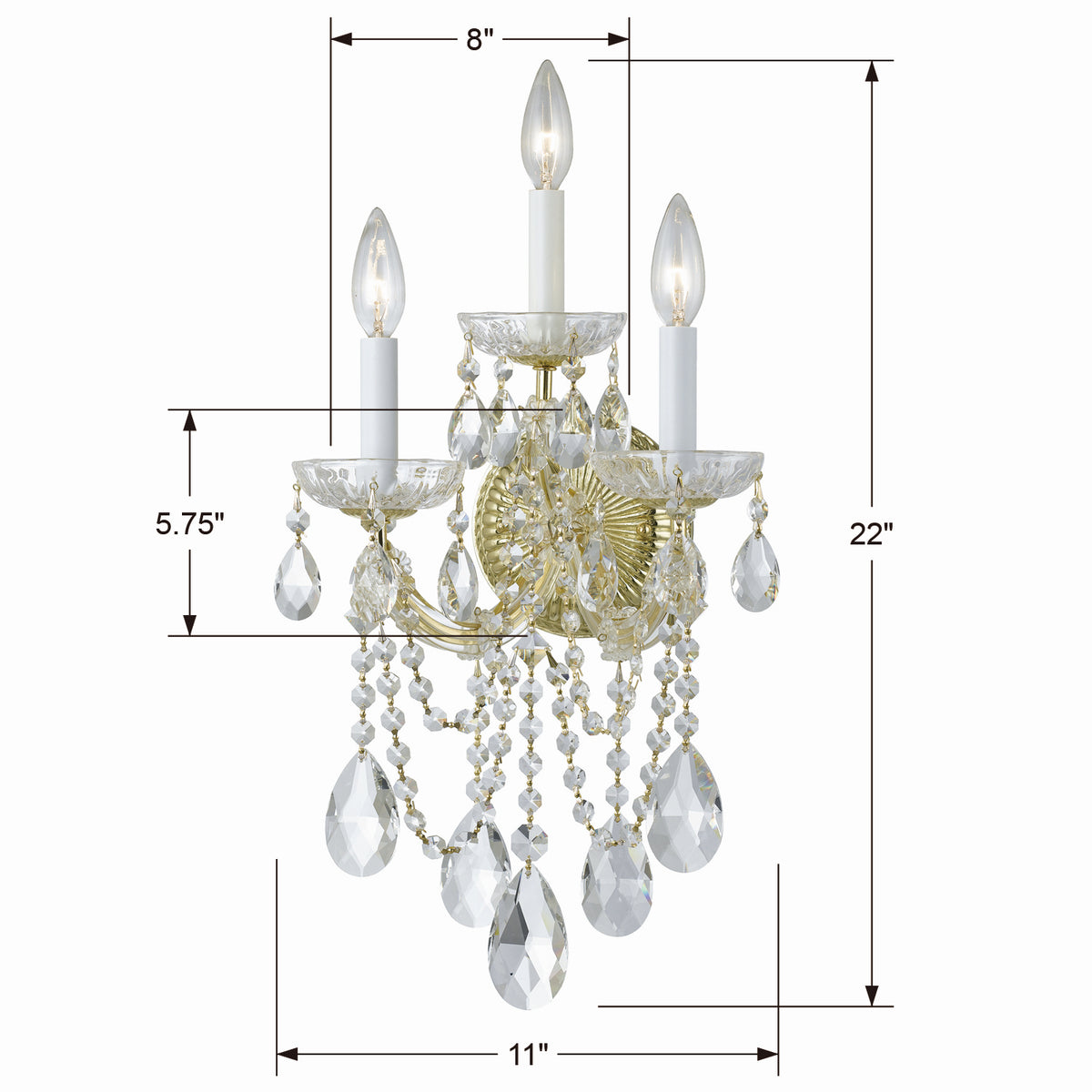 Crystorama - 4423-GD-CL-S - Trois lumières Murale - Marie-Thérèse - Or
