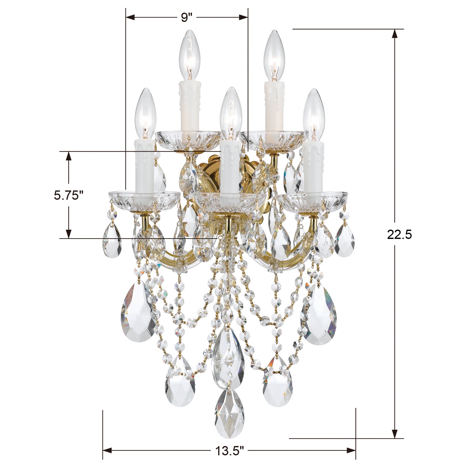 Crystorama - 4425-GD-CL-SAQ - Cinq Lumières Murale - Marie-Thérèse - Or