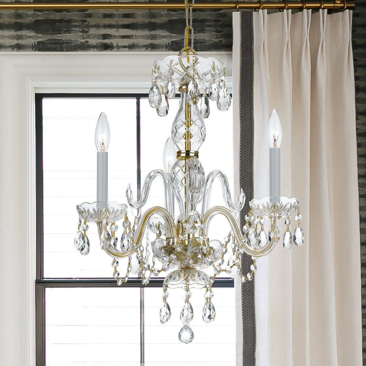 Crystorama - 5044-PB-CL-SAQ - Mini lampe à trois lumières Suspendu - Cristal traditionnel - Laiton poli