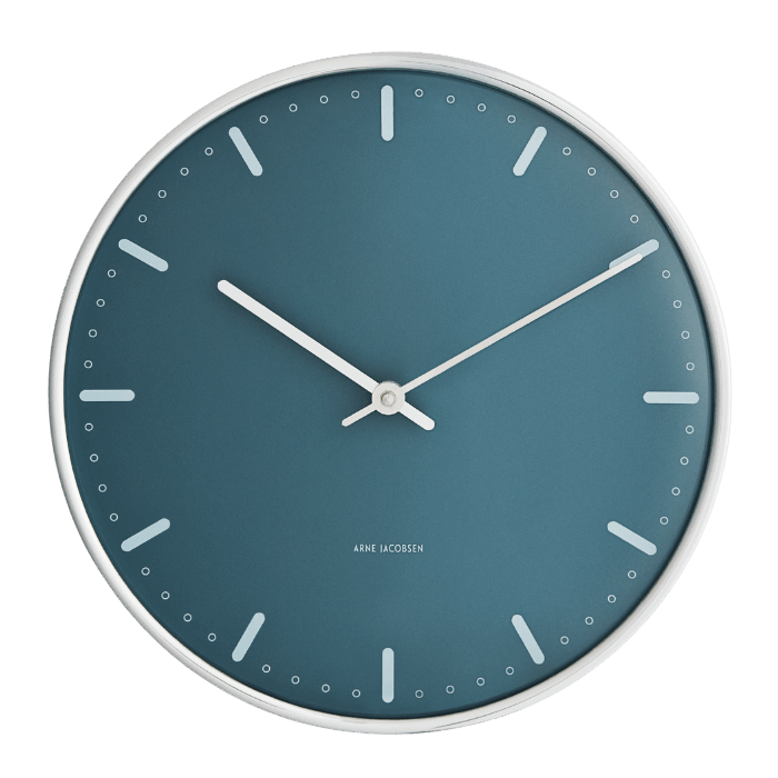Horloge murale Arne Jacobsen Clocks 43487, Hôtel de Ville, bleue