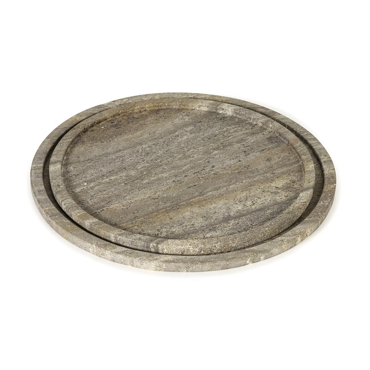 Sutton Round Travertine Tray Set