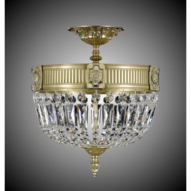 American Brass and Crystal-FM2151-P-16G-Finisterra Basket Brass and Crystal Semi-Flush-FINISTERRA-True Brass
