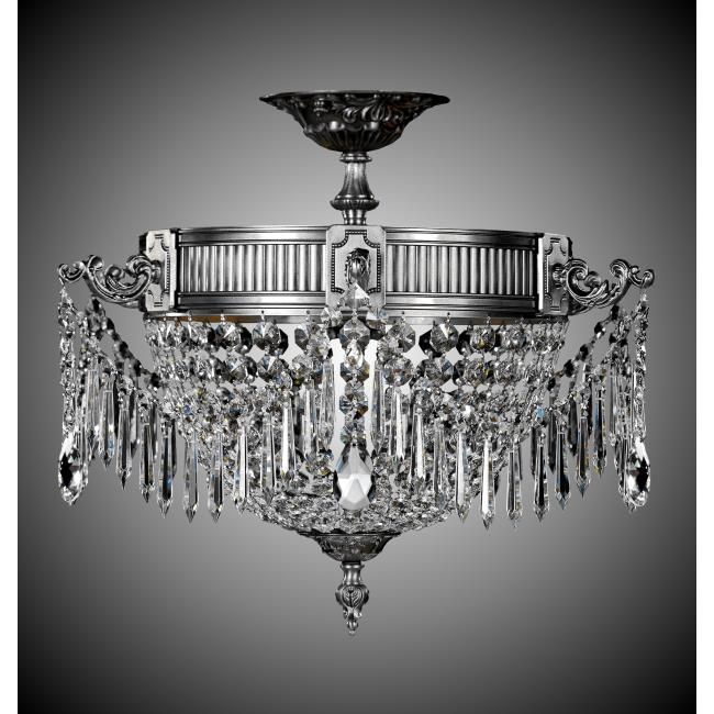 American Brass and Crystal-FM8011-P-10G-Valencia Brass and Crystal Semi-Flush-VALENCIA-Antique Silver