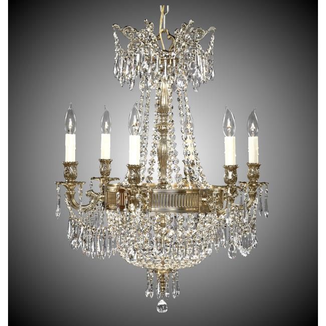 American Brass and Crystal-CH8141-P-12G-PI-Valencia Brass and Crystal Chandelier -VALENCIA-Polished Brass with Black Inlay