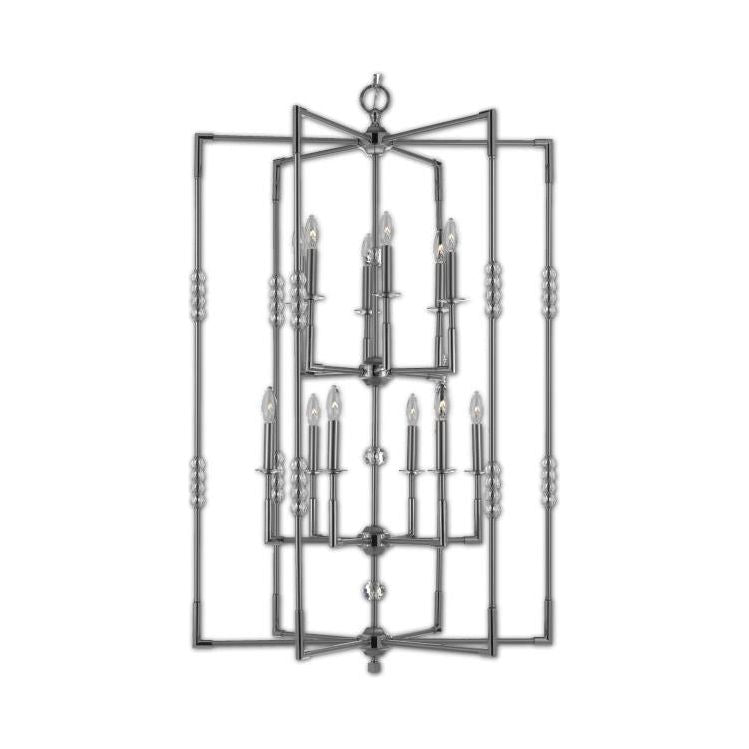 American Brass and Crystal-CH3505-37G-38G-ST-Magro Brass and Crystal Chandelier-MAGRO-Pewter with Polished Nickel Accents