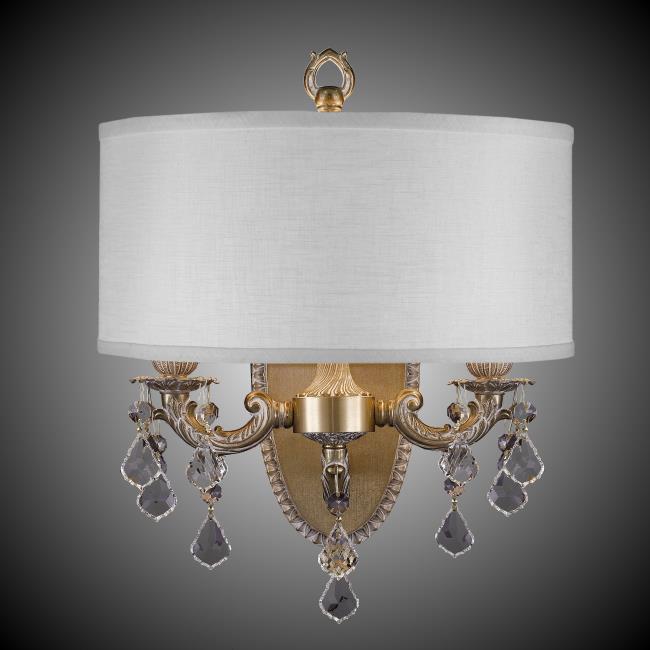 American Brass and Crystal-WS6532-A-04G-PI-HL-Llydia Shaded Brass and Crystal Wall Sconce-LLYDIA-Antique White Glossy