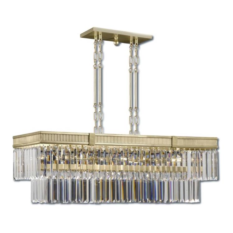 American Brass and Crystal-IL8305-P-36G-Kensington Brass and Crystal Linear Chandelier-VALENCIA MODERN-Old Brass