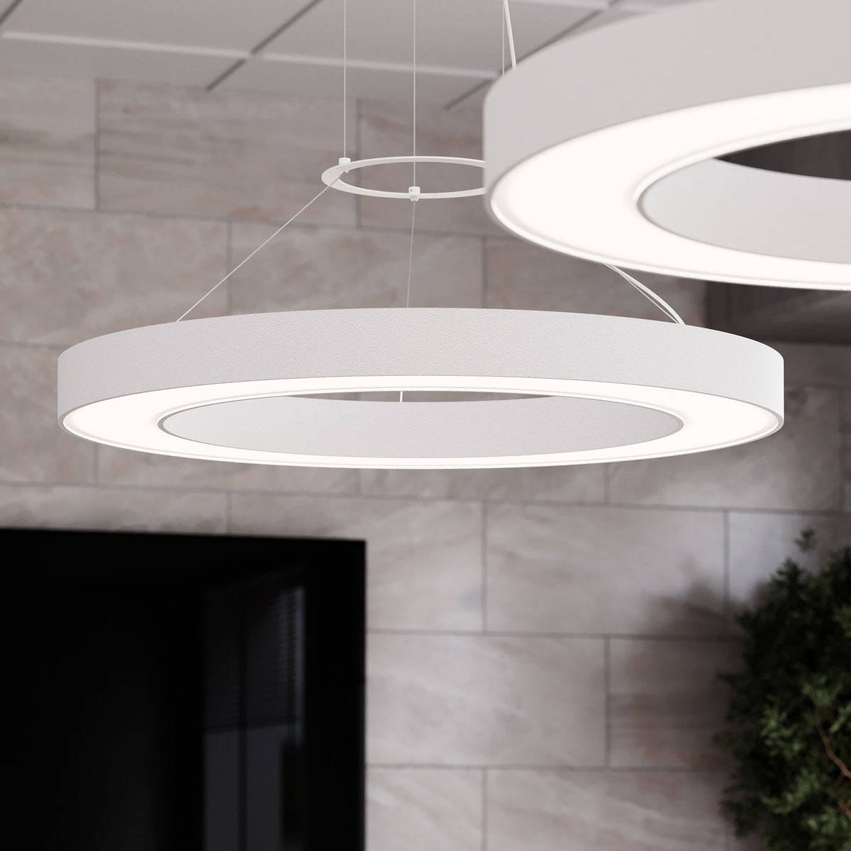 Anneau LED rond Sonneman 3982.03 Pi Suspension en blanc satiné