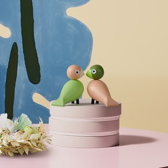 Kay Bojesen 39357 Lovebirds Wooden Figurine in Light Green/Rose