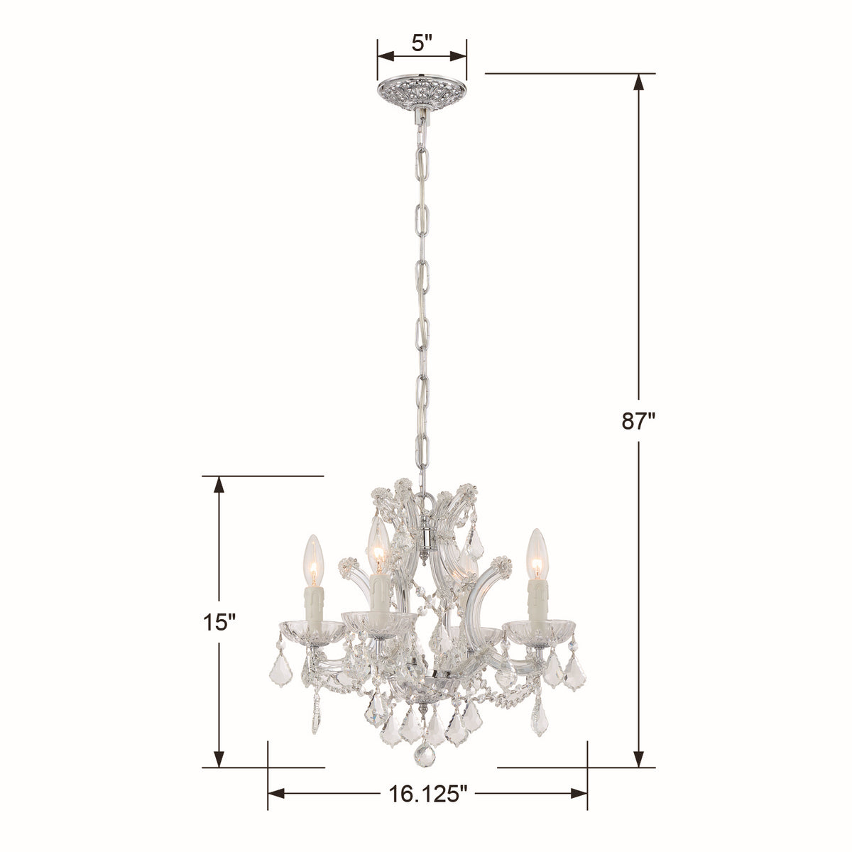Crystorama - 4474-CH-CL-SAQ - Mini lampe à quatre lumières Suspendu - Maria Theresa - Chrome poli
