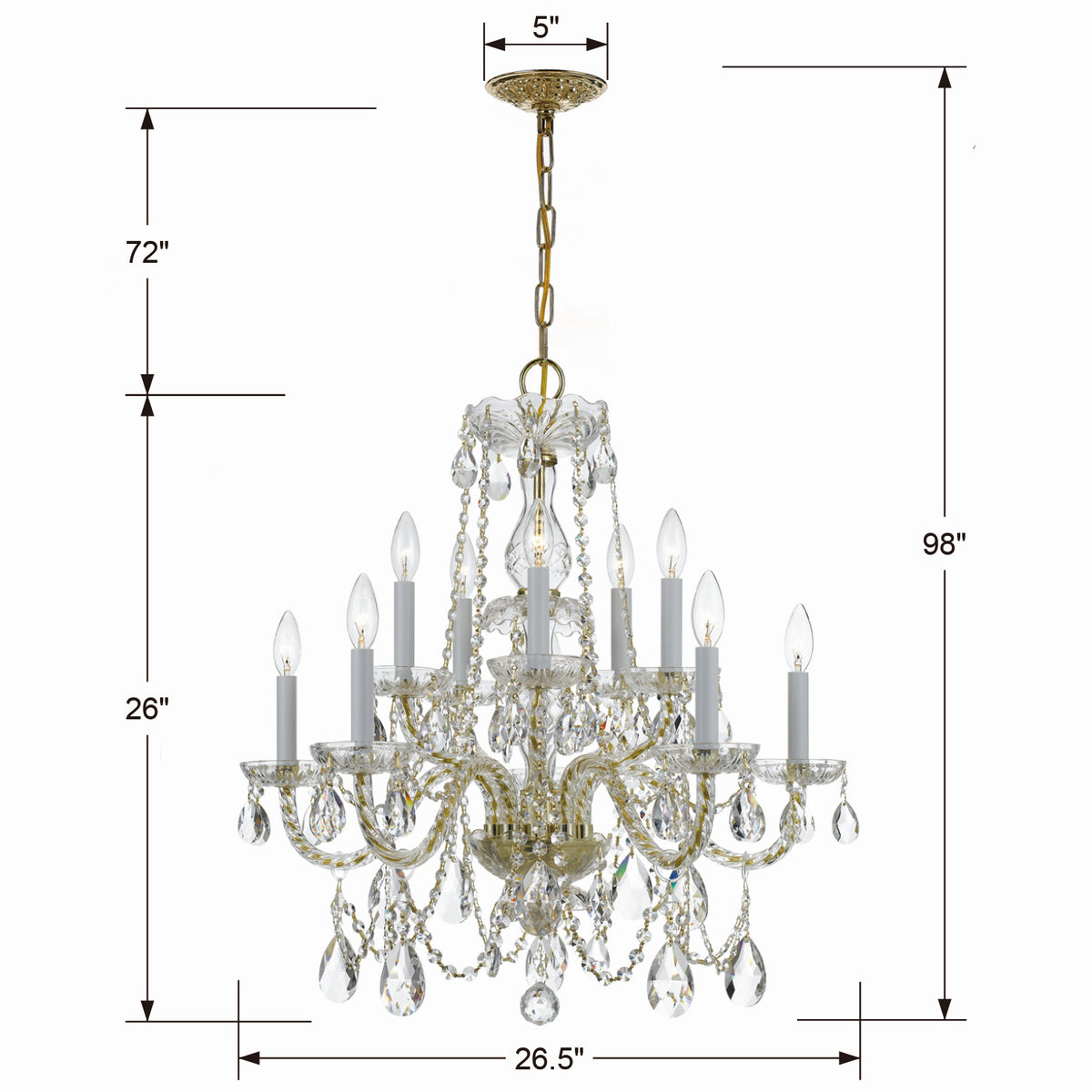Crystorama - 1130-PB-CL-SAQ - Dix Lumières Suspendu - Cristal traditionnel - Laiton poli