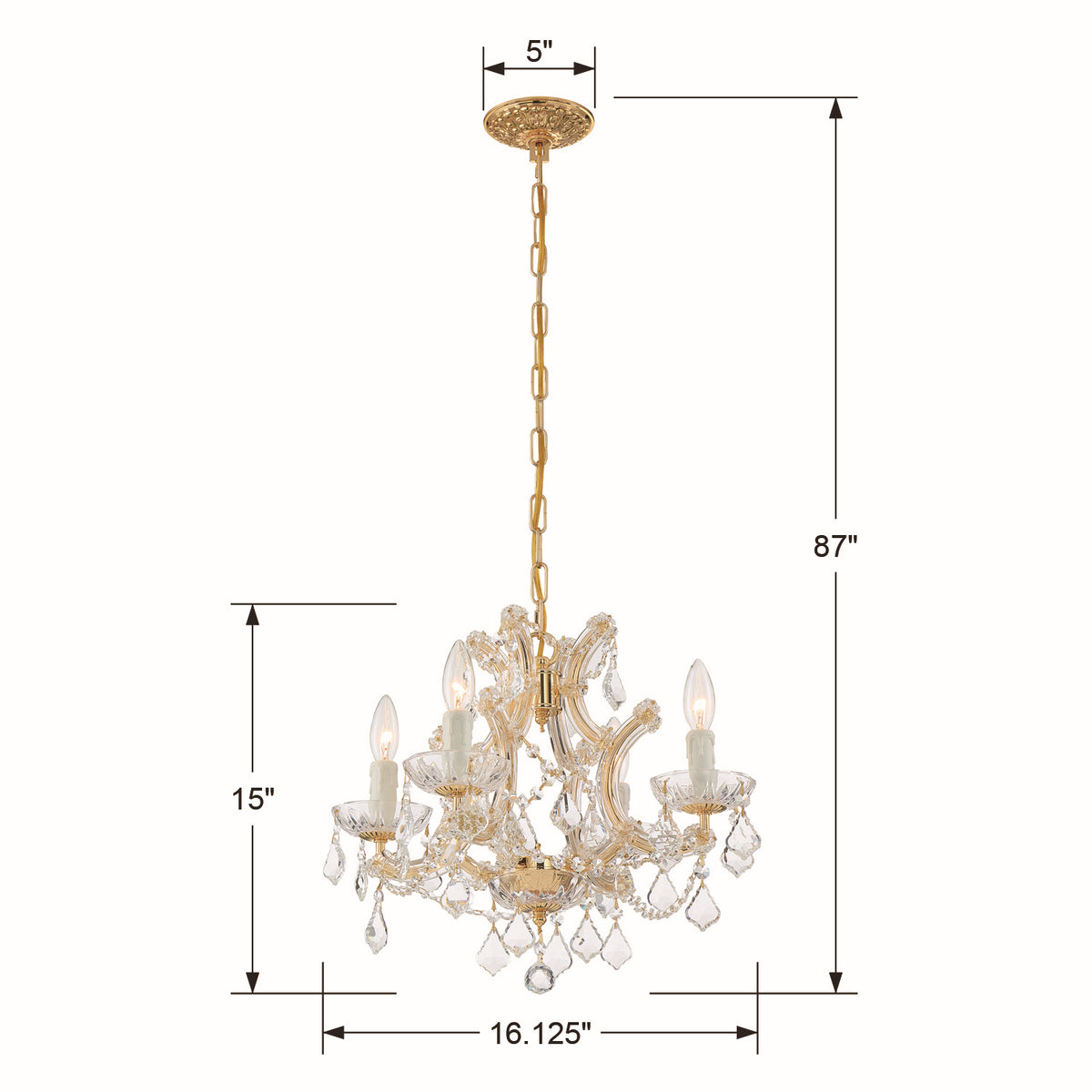 Crystorama - 4474-GD-CL-MWP - Mini lampe à quatre lumières Suspendu - Marie-Thérèse - Or