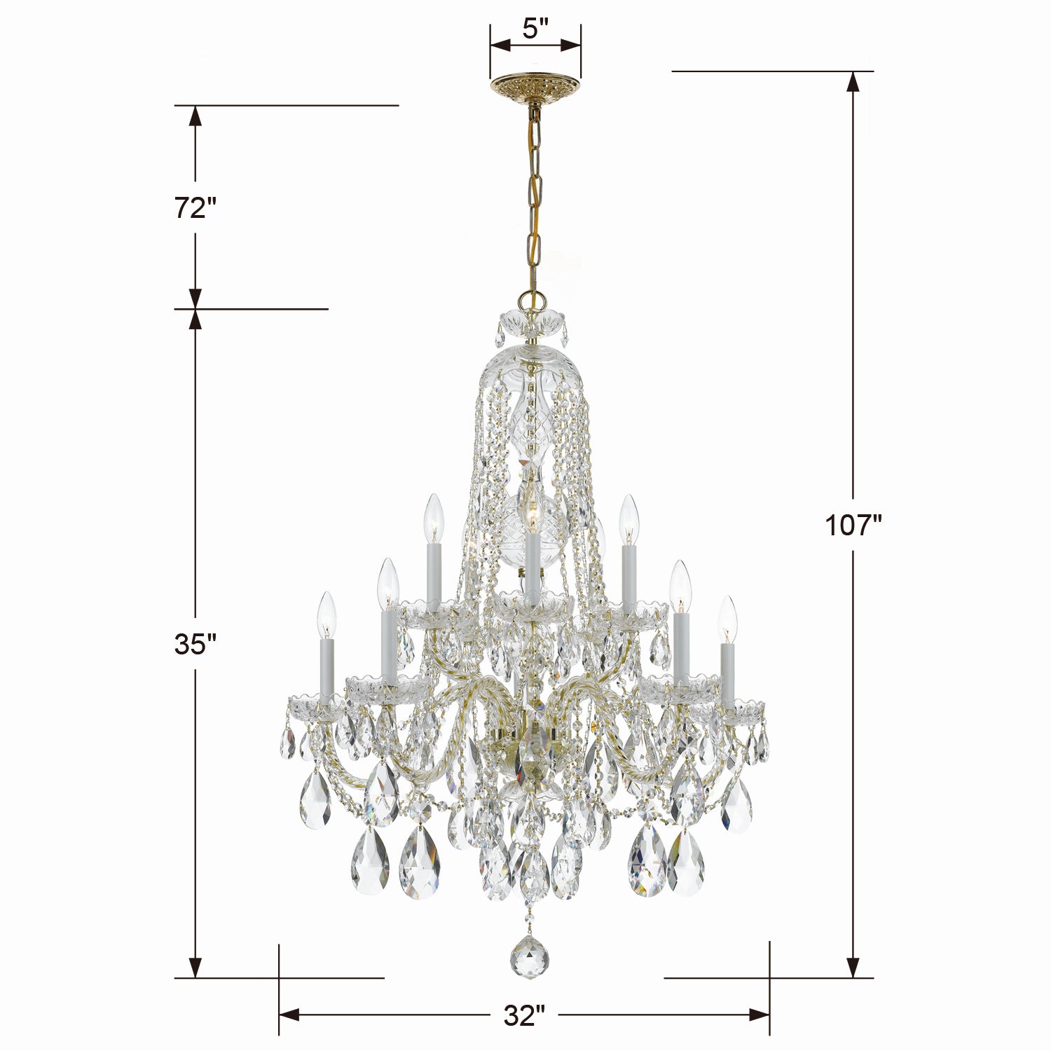 Crystorama - 1110-PB-CL-SAQ - Dix Lumières Suspendu - Cristal traditionnel - Laiton poli
