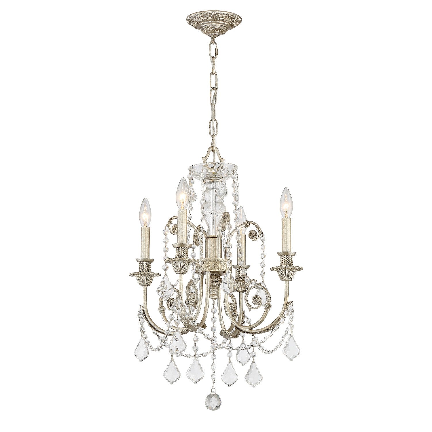 Crystorama - 5114-OS-CL-MWP - Mini lampe à quatre lumières Suspendu - Regis - Olde Silver