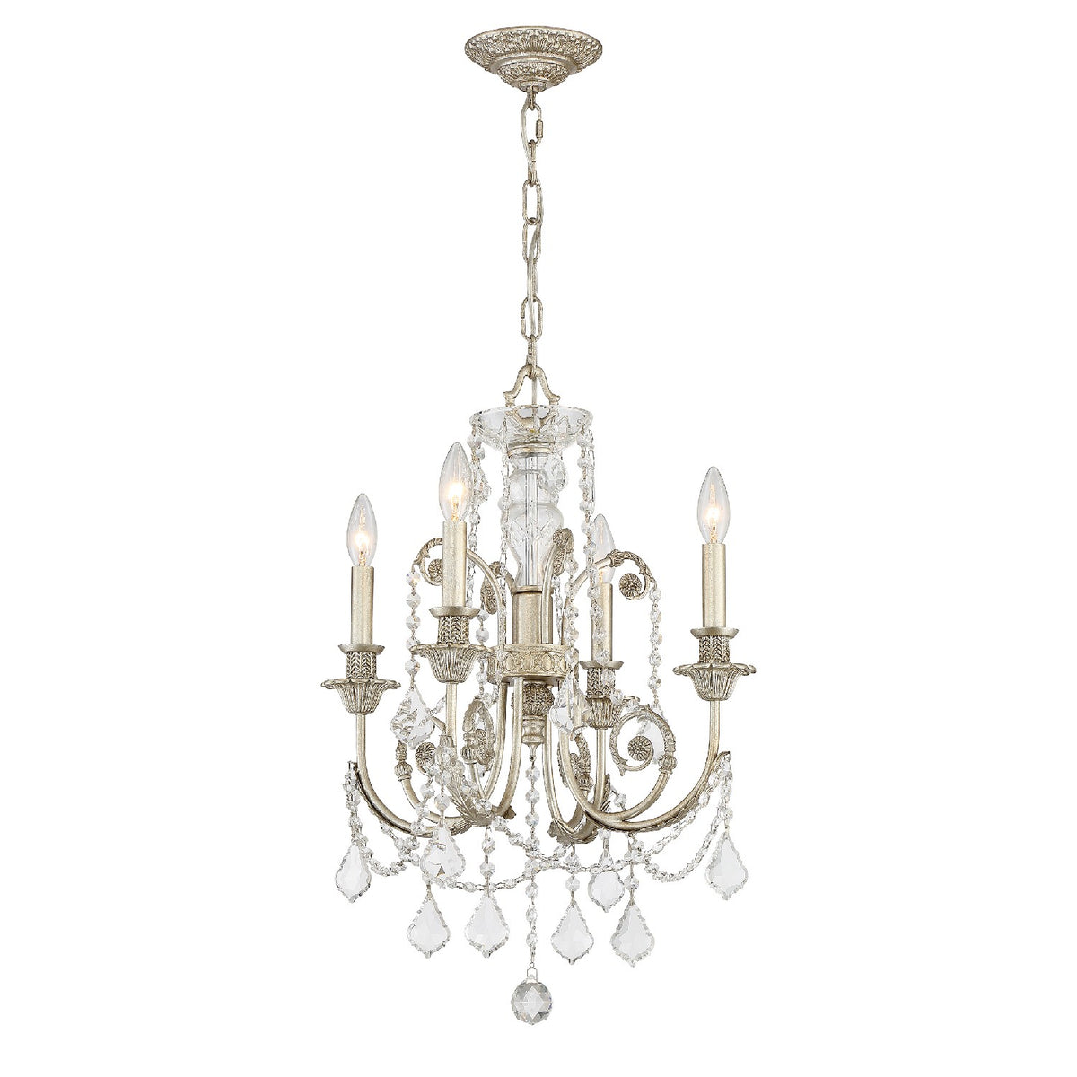 Crystorama - 5114-OS-CL-MWP - Mini lampe à quatre lumières Suspendu - Regis - Olde Silver