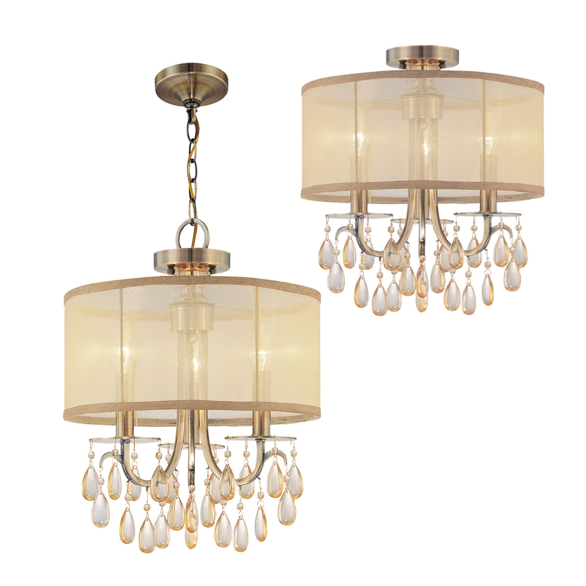 Crystorama - 5623-AB - Mini lampe à trois lumières Suspendu - Hampton - Laiton antique