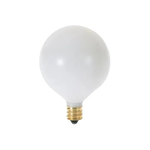 25 W G16 1/2 à incandescence, blanc satiné, 2500 heures nominales moyennes, 162 lumens, Candélabre base, 130 volts
