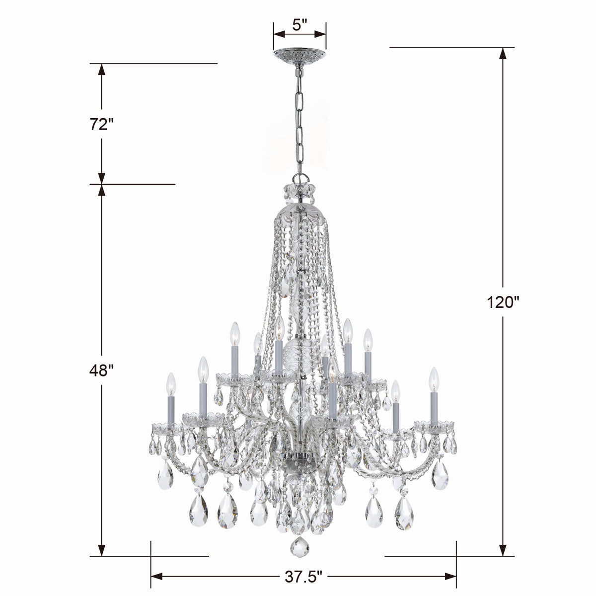 Crystorama - 1112-CH-CL-MWP - 12 Lumières Suspendu - Cristal traditionnel - Chrome poli