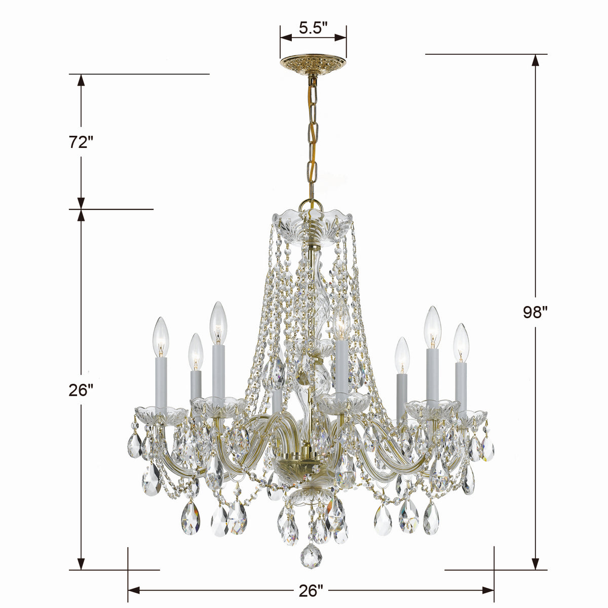 Crystorama - 1138-PB-CL-MWP - Huit Lumières Suspendu - Cristal traditionnel - Laiton poli