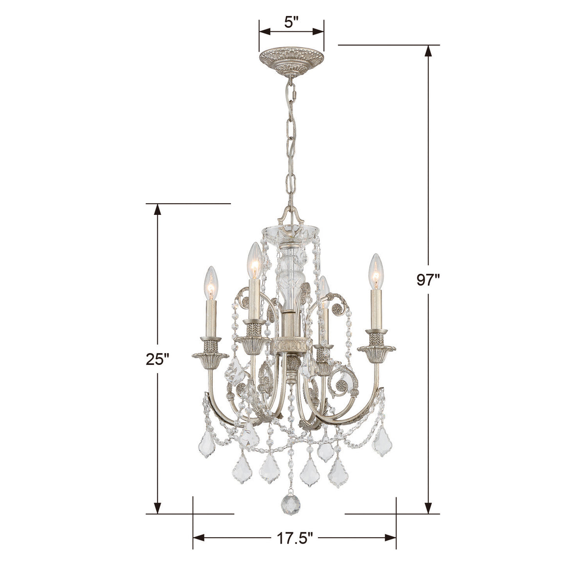 Crystorama - 5114-OS-CL-S - Mini lampe à quatre lumières Suspendu - Regis - Olde Silver