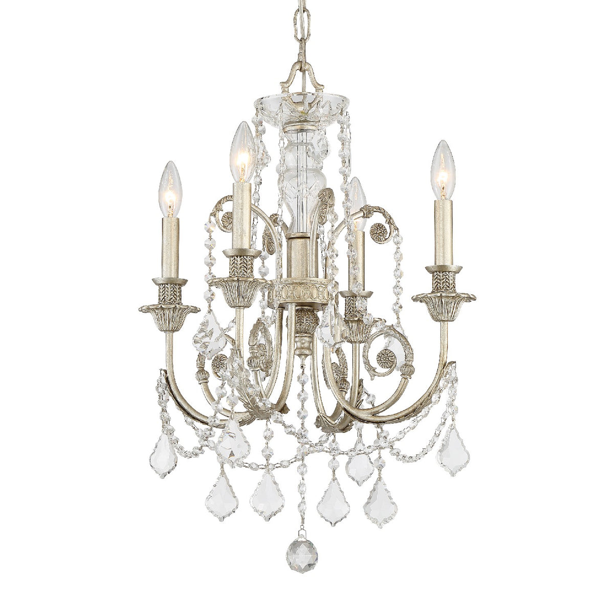 Crystorama - 5114-OS-CL-SAQ - Mini lampe à quatre branches Suspendu - Regis - Olde Silver