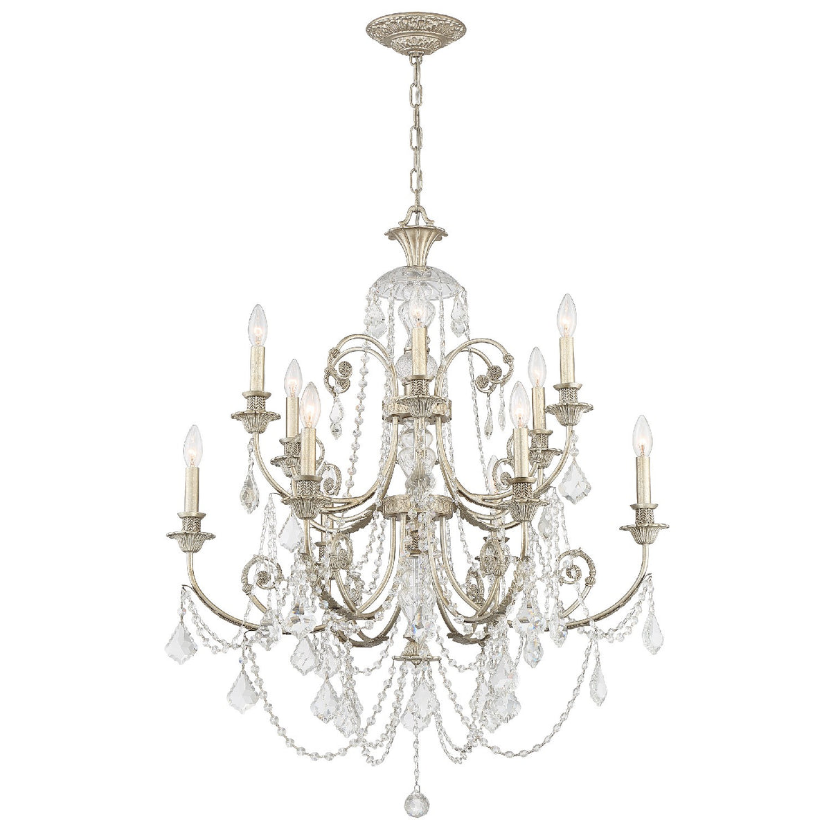 Crystorama - 5119-OS-CL-SAQ - 12 Lumières Suspendu - Regis - Olde Silver