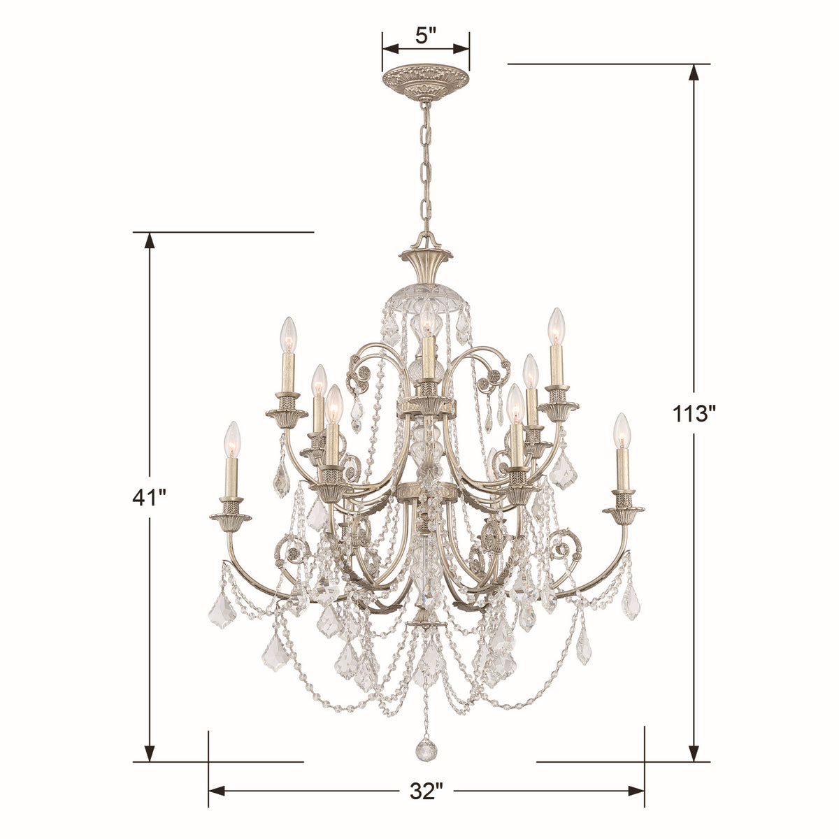 Crystorama - 5119-OS-CL-SAQ - 12 Lumières Suspendu - Regis - Olde Silver