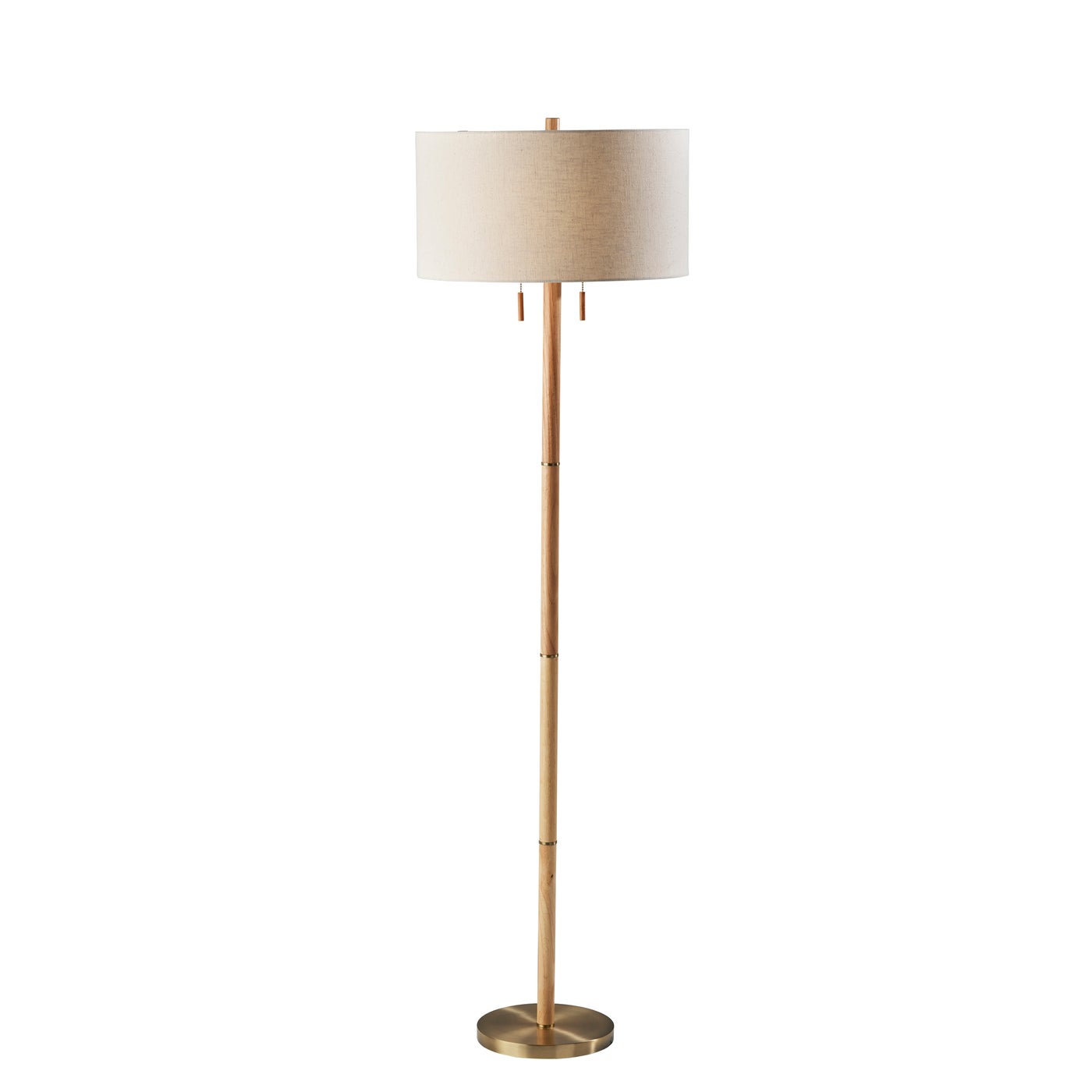 Adesso Home - 3375-12 - Two Light Floor Lamp - Madeline - Natural Rubberwood & Antique Brass