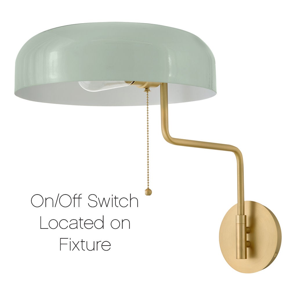 Lark 84480LCB-SF Ledger Articulating Sconce in Lacquered Brass with Seafoam accents