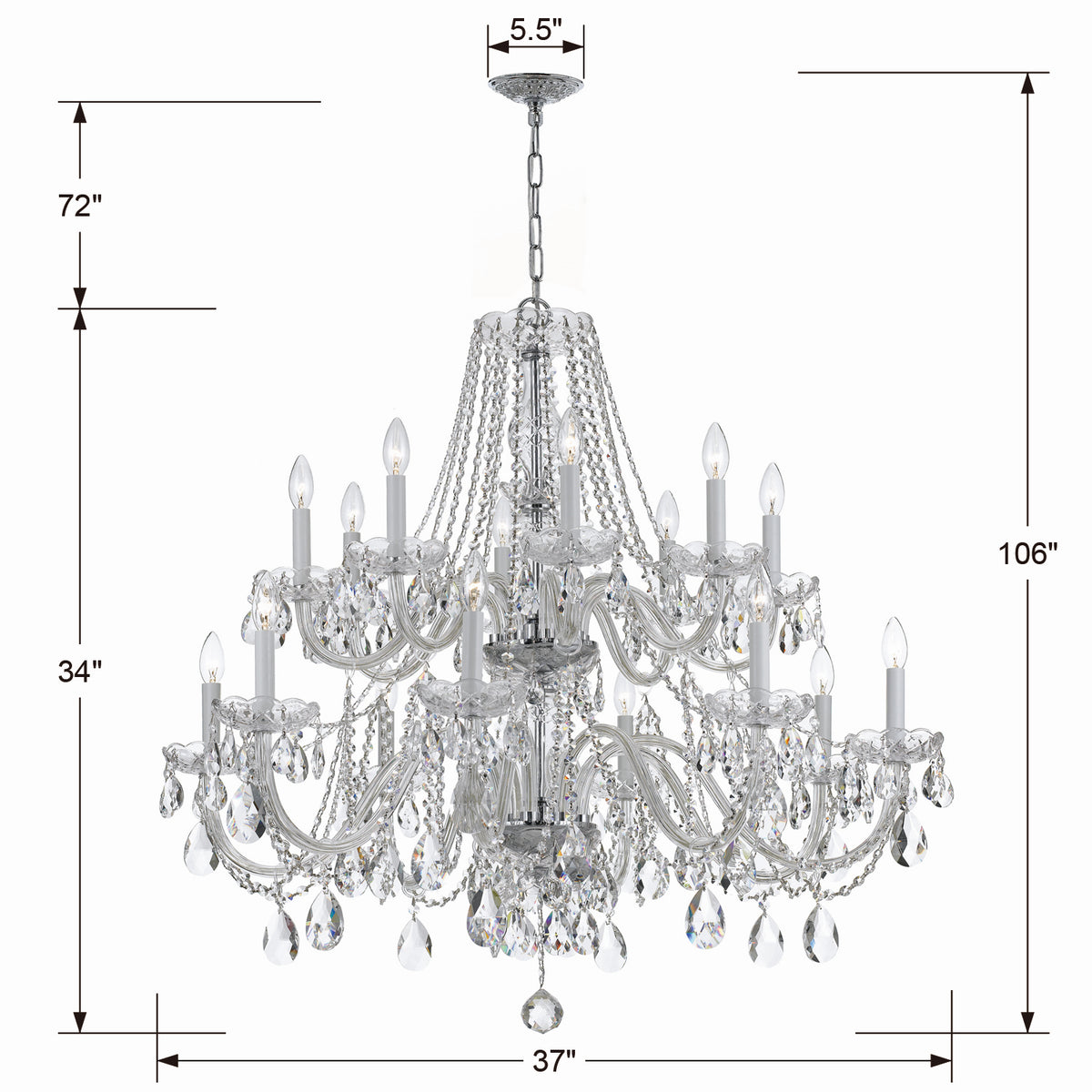 Crystorama - 1139-CH-CL-MWP - 16 Lumières Suspendu - Cristal traditionnel - Chrome poli