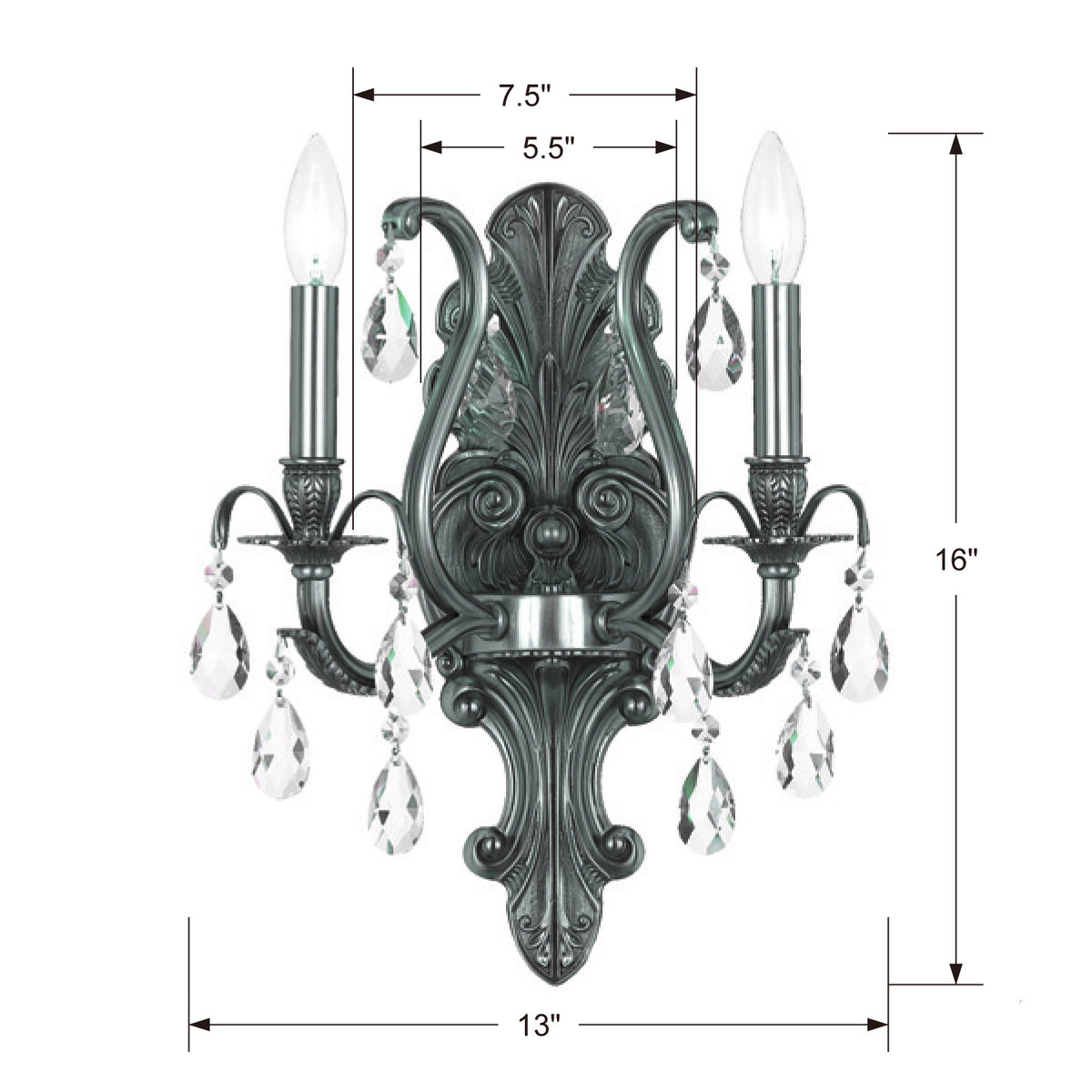 Crystorama - 5563-PW-CL-MWP - Deux lumières Murale - Dawson - Étain