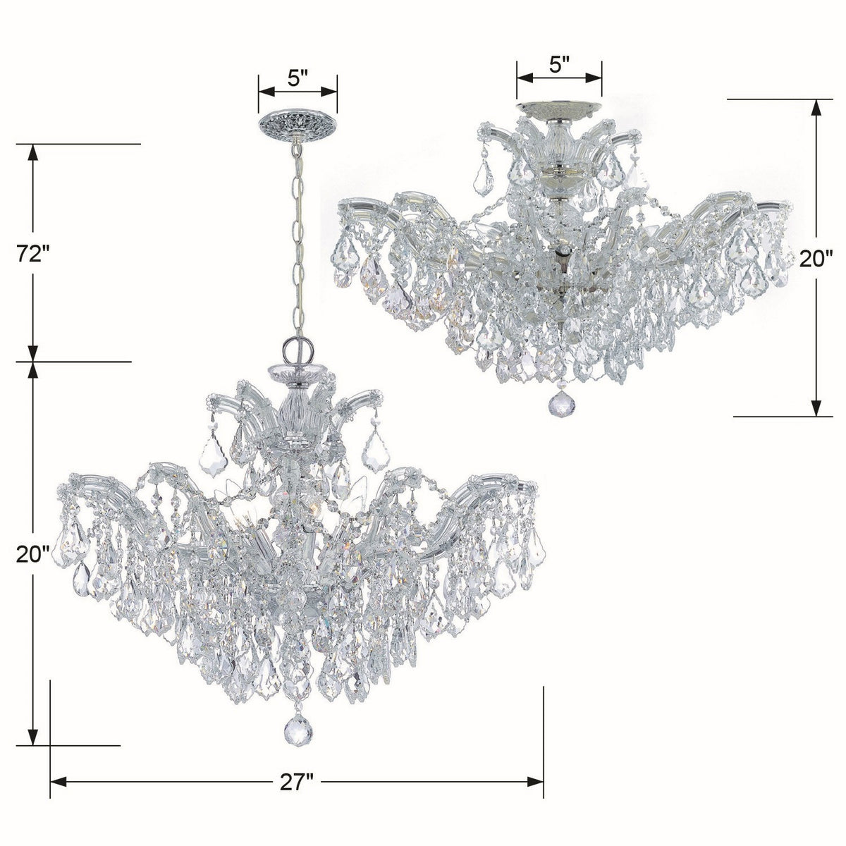 Crystorama - 4439-CH-CL-SAQ - Six Lumières Suspendu - Maria Theresa - Chrome poli
